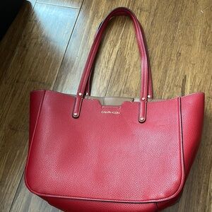 Calvin Klein Red Textured Leather Tote